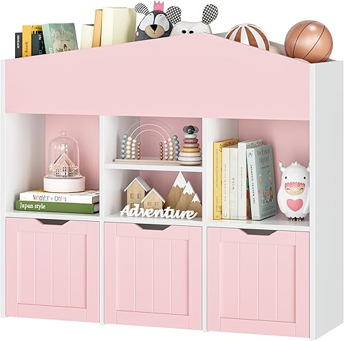 FOTOSOK Organizador de almacenamiento de juguetes con 3 cajones móviles, organizadores de juguetes y almacenamiento con ruedas ocultas y 7