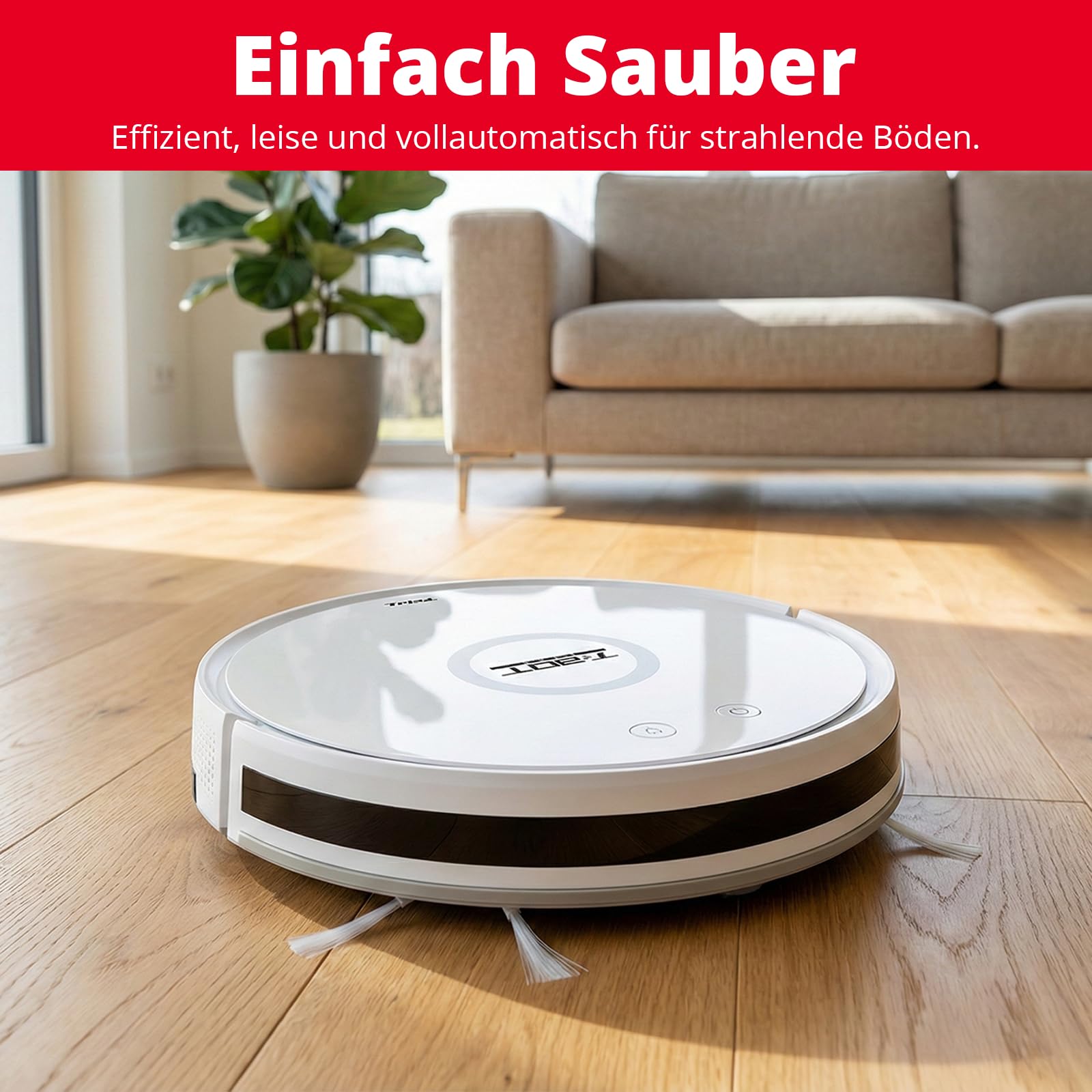 Trisa T-Bot Lite Saugroboter, 1300Pa, HEPA-Filter & Magnetband-Abgrenzung | 1300 Pa Saugkraft, 90 Min Laufzeit, HEPA-Filter für Allergiker, Magnetband-Abgrenzung, 5 Jahre Garantie