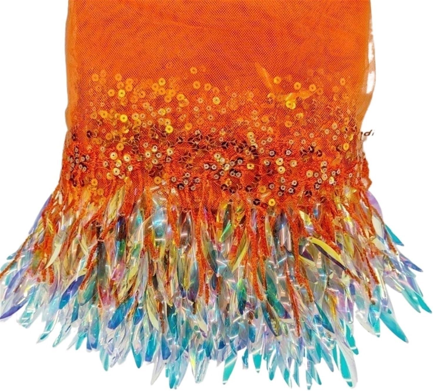 10 jardów cekinowej koronkowej frędzli do szycia tiulowej koronki(Orange)