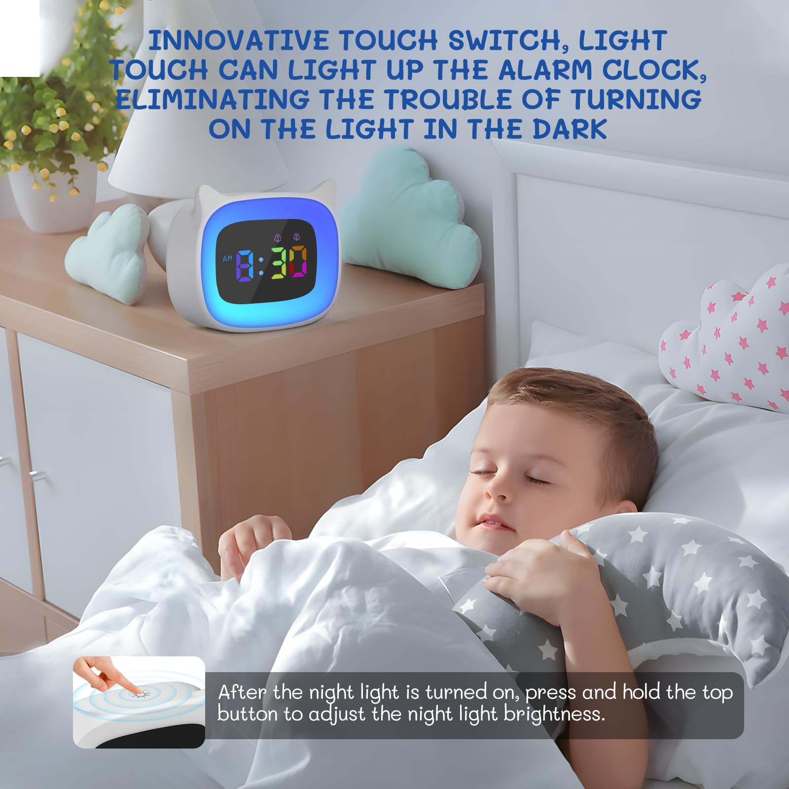 Despertador infantil Día Noche, Despertador de aprendizaje al sueño para niños, despertador recargable de entrenamiento para niños y niñas, despertador infantil luminoso LED, despertador infantil con