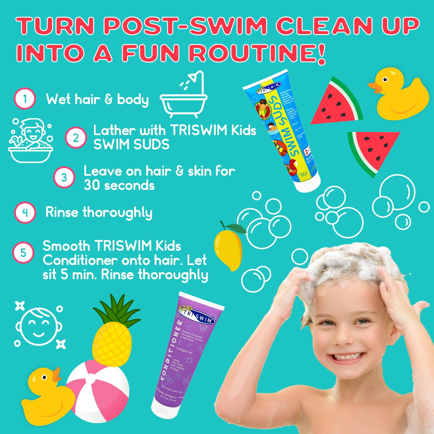 TRISWIM Kids Swim Suds & Conditioner Set, 2-in-1 Swim Care