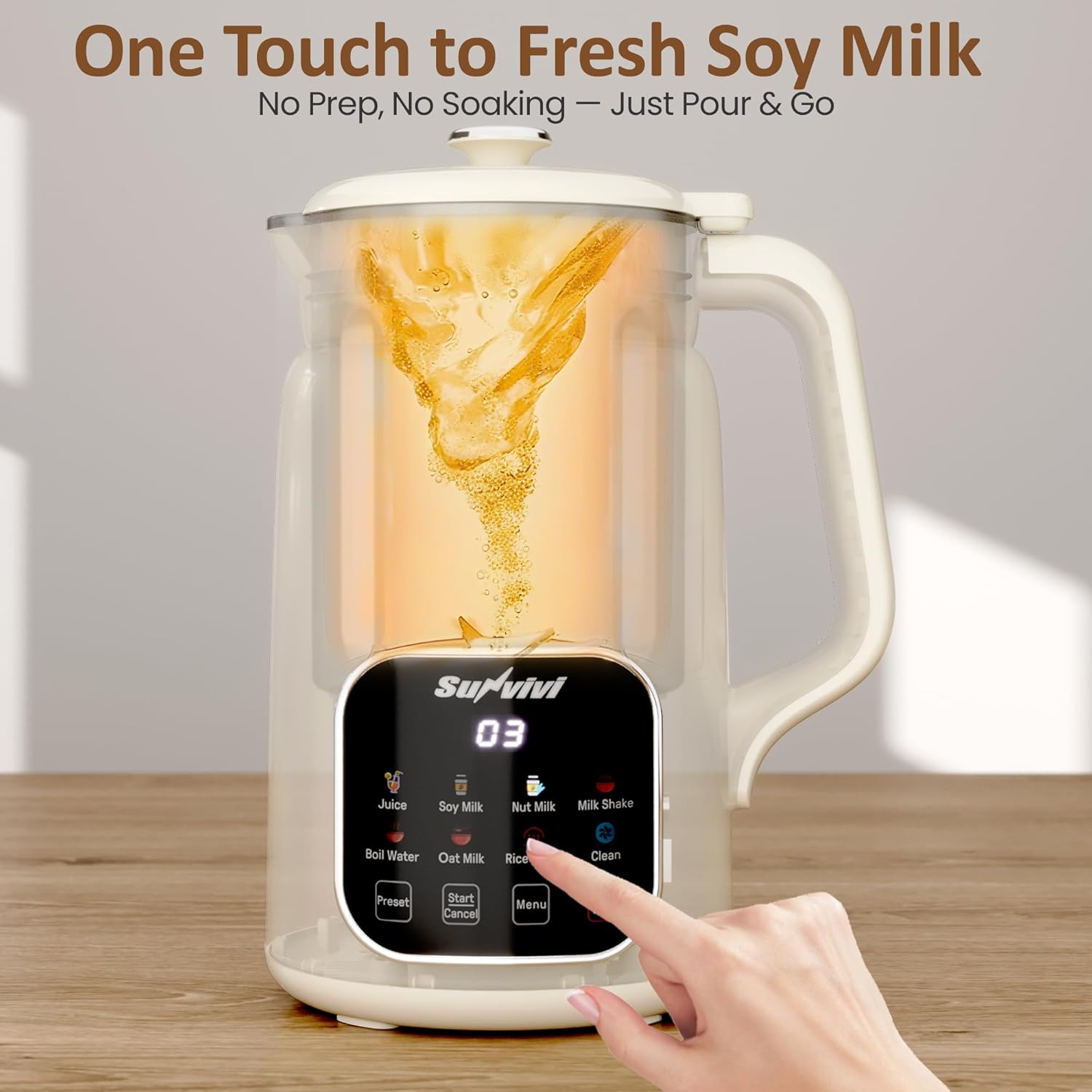 Sunvivi 8 in 1 Nut Milk Maker Machine: 60oz Soy Milk Maker for Soy/Nut/Oat Milk, Juice, Milkshake, Rice Paste and Boil Water, Countertop Blender with Delay Start/Keep Warm/Self Cle...
