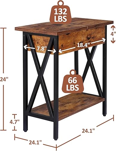 Miniatura 3 de SUPER DEAL Mesa auxiliar con estación de carga, mesa auxiliar estrecha para sofá, mesita de noche abatible con puertos USB y tomas de corriente,
