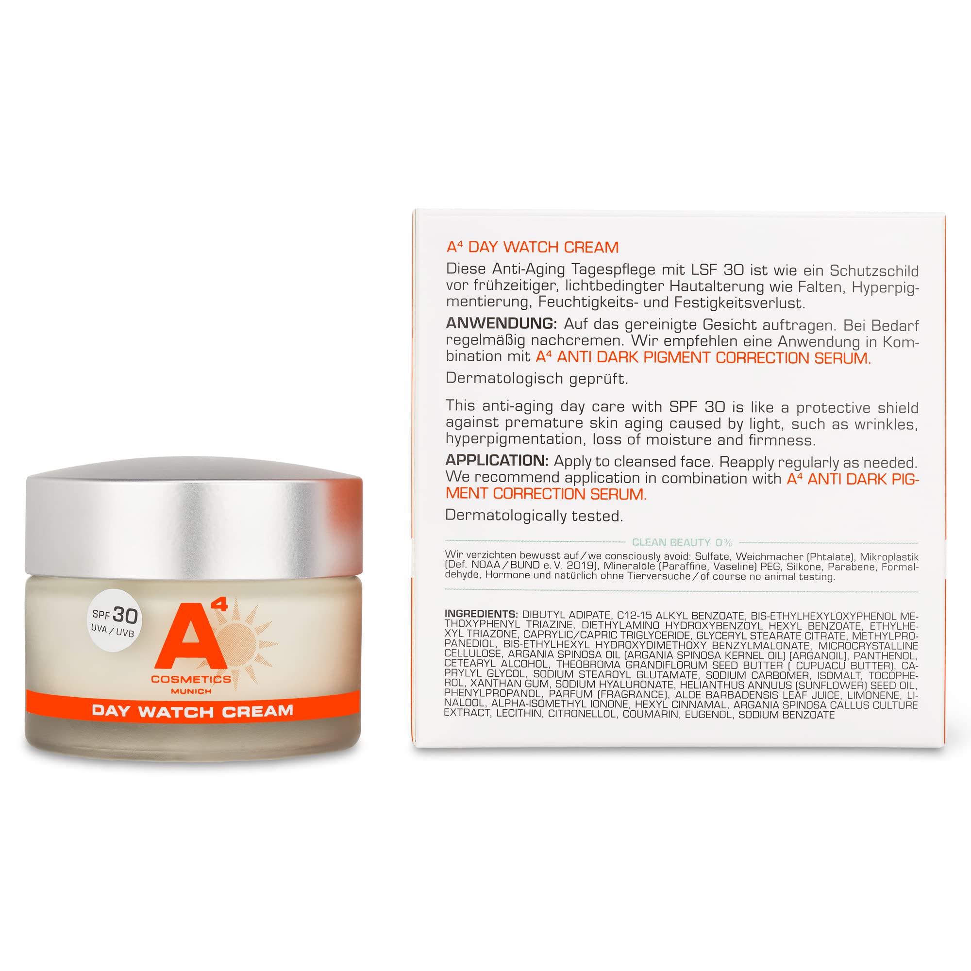 A4 Day Watch - Anti-Aging Tagescreme/Tagespflege mit Sonnenschutz LSF 30 (50 ml) | Clean Beauty Wirkstoffkosmetik auf natürlicher Basis