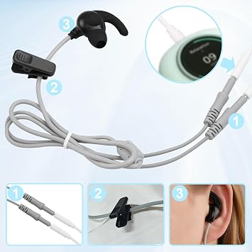 Vagus Nerve Stimulation Auricular Ear Plug to 2.0mm Female Pin Connector with Spray Bottle and 2 Replaceable Ear Earbud Tips,Compatible with AVNS and TaVNS 0.35M