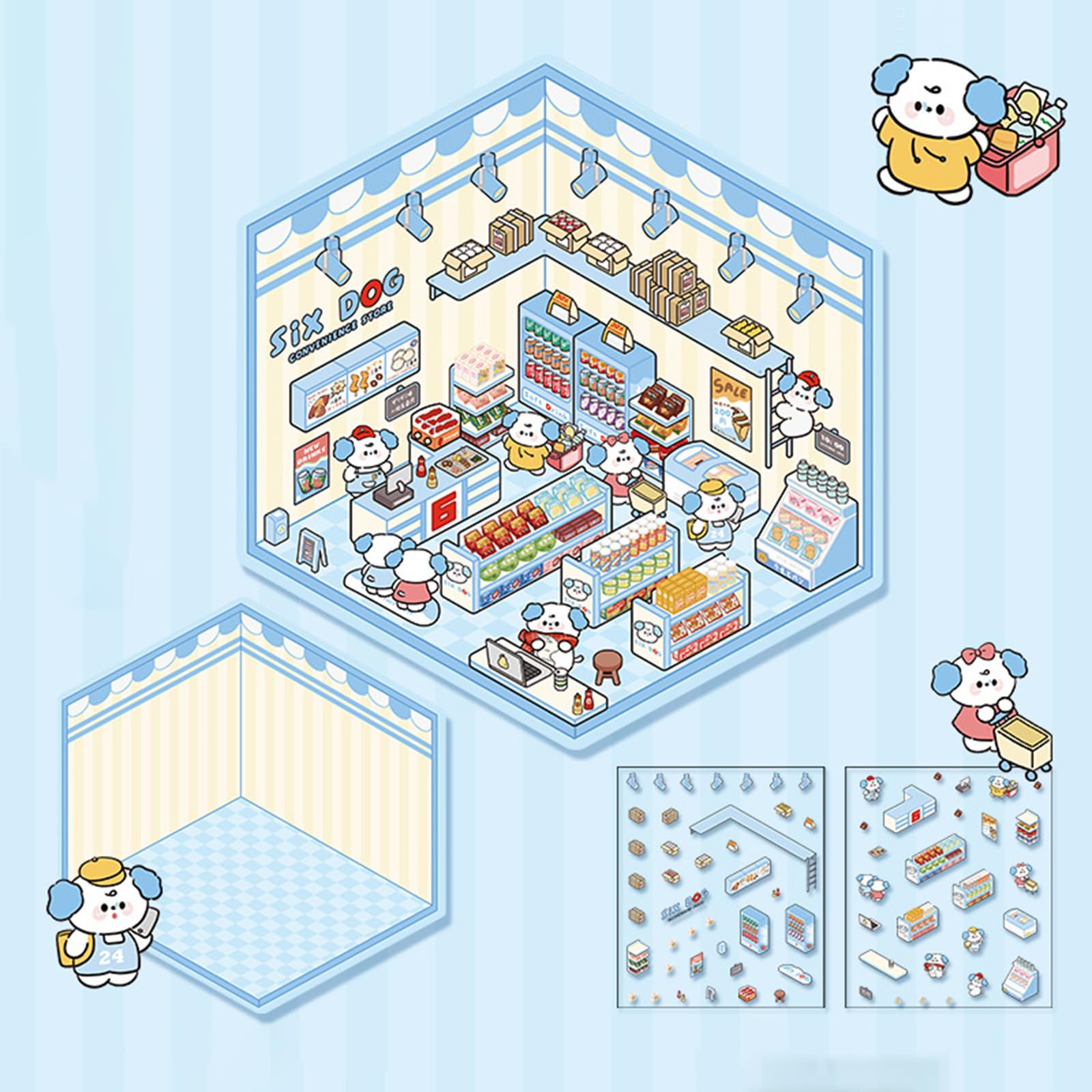 2 juegos de calcomanías 3D para decoración creativa, bonitas calcomanías para hacer tu propia tienda de casa para regalos (azul) — view 6