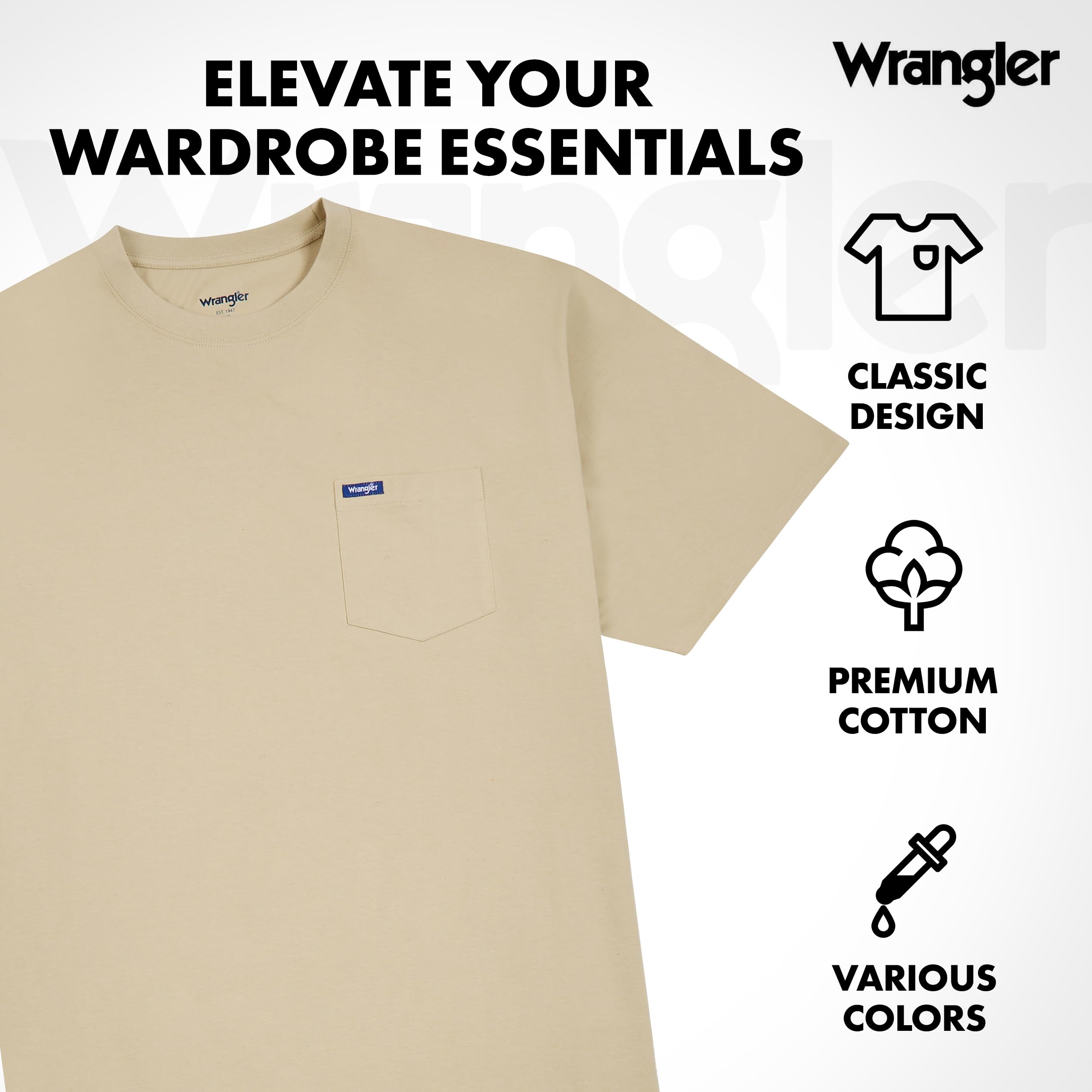 Wrangler Big and Tall T-shirt da uomo - Confezione da 2 magliette in cotone con tasca sul petto