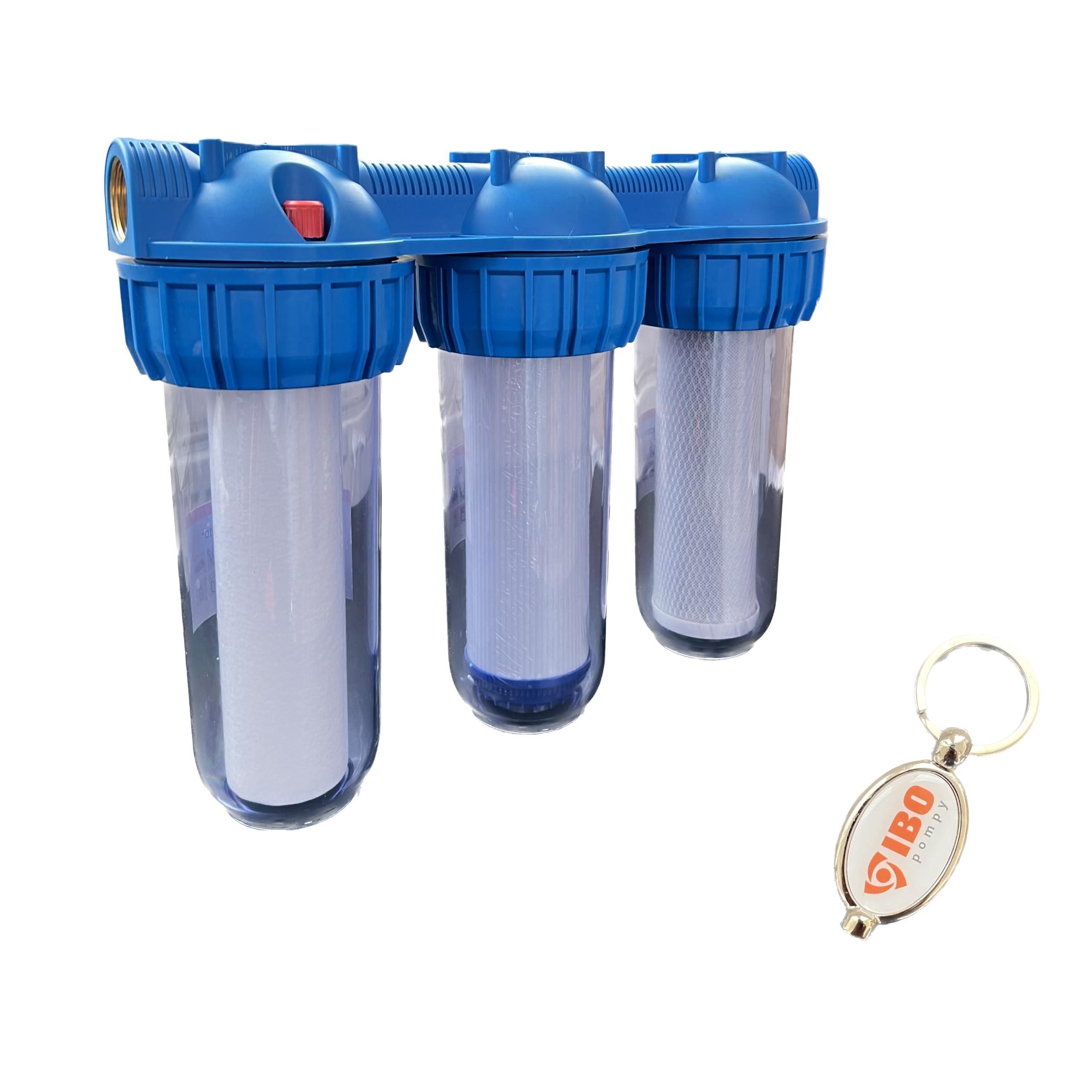IBO Filtro de agua prefiltro de 3 niveles 1 pulgada 8 bar | 3 cartuchos de filtro de agua | filtro de sedimentos | para agua doméstica | suministro de agua de pozo | caudal 4000 l/h | con ventilación