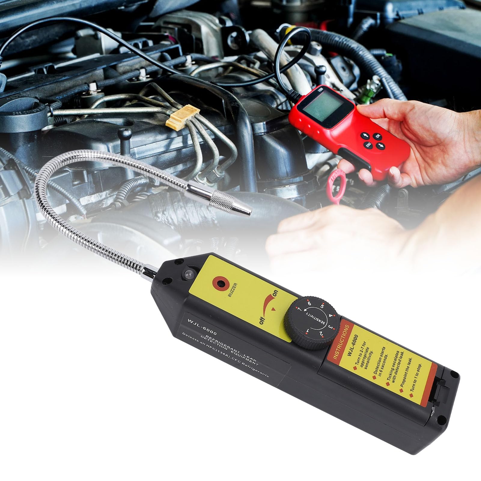 HVAC Refrigerante Detector per Le Perdite 7 Livelli di sensibilità Tester per Dispersione del Gas per Aria R22 R410A R134A R1234YF (Senza Luce a LED)