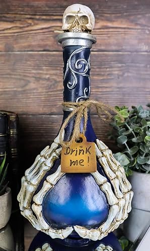 Miniatura 6 de Ebros Gift Wicca Occult Witchcraft Black Magic Inverted Heart Blue 'Drink Me!' Botella decorativa de poción con dedos de esqueleto, bordes plateados