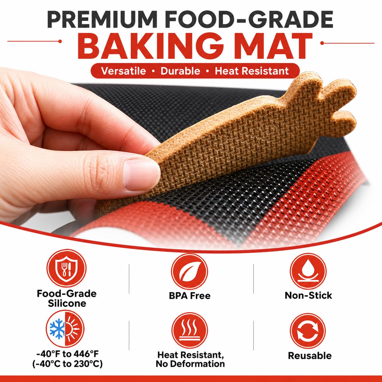 Tapis de Cuisson Silicone 40 x 30 cm Antiadhésif Alimentaire -40 °C à 230 °C