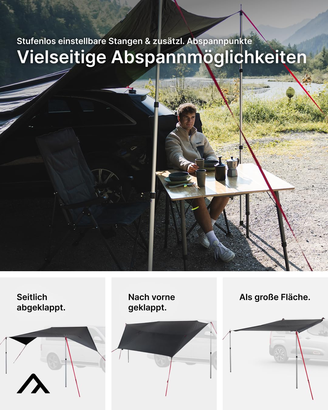 qeedo Motor Tarp Universal Sonnensegel wasserdichtes Vordach Camping Markise UV80 250 x 250 cm