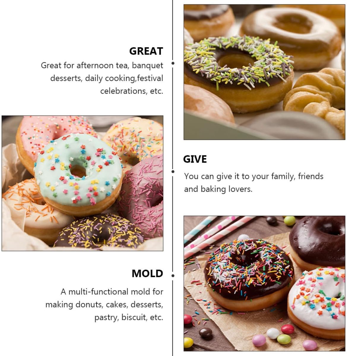 PRETYZOOM 3pcs Non-stick Plastic Doughnut Mold Set, Flower, and Heart Shapes for DIY Baking, Biscuit Cutter and Cake Maker Tool, Kitchen Bakeware Supplies