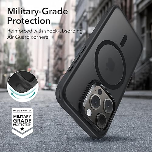 Vista 879 de ESR Funda para iPhone 15 Pro Max, compatible con MagSafe, de grado militar, negro transparente