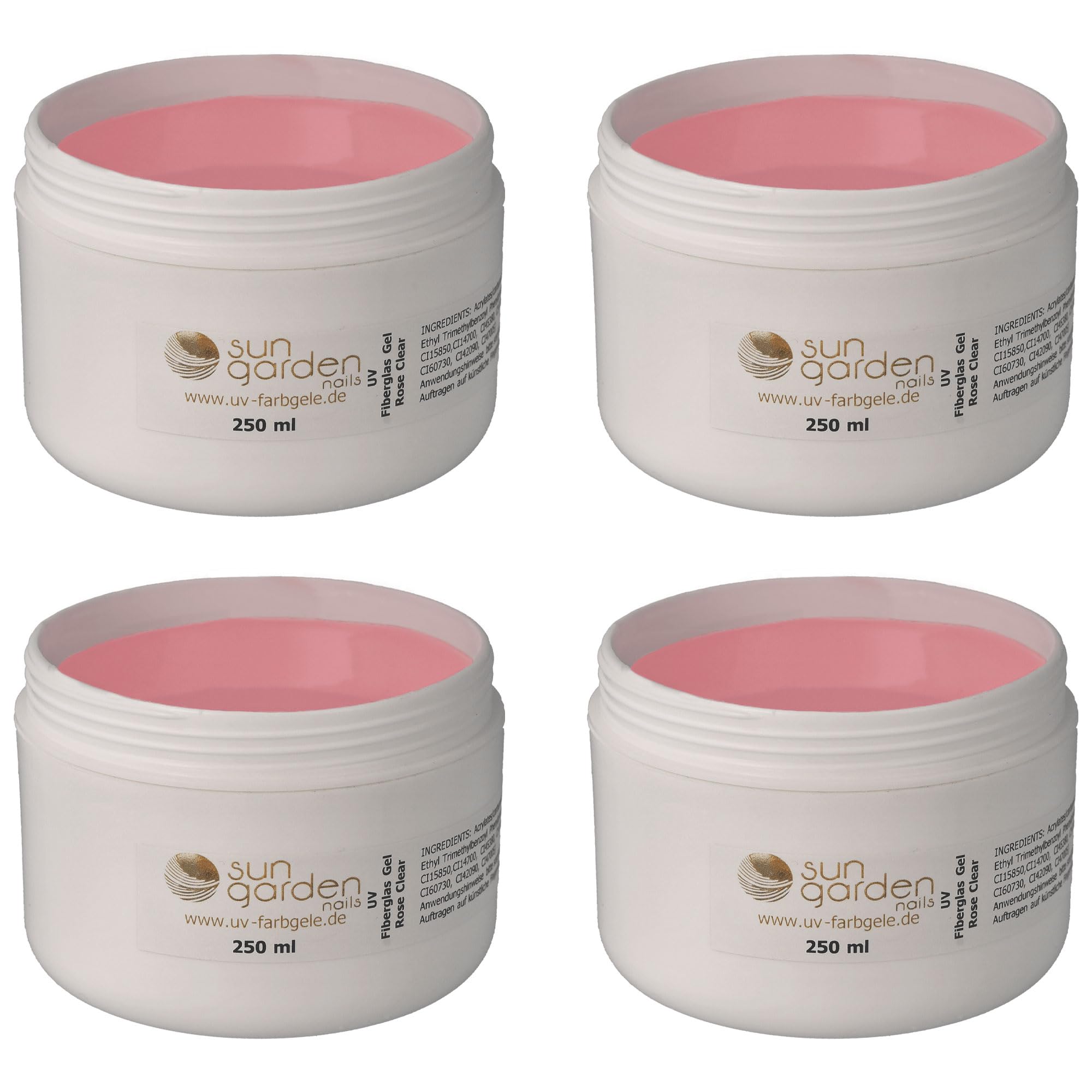 Gel in fibra di vetro UV rosa trasparente, 4 x 250 ml Premium Line – 1000 ml – gel per unghie – Top Coat – Gel per unghie – Gel per unghie – per pedicure – manicure