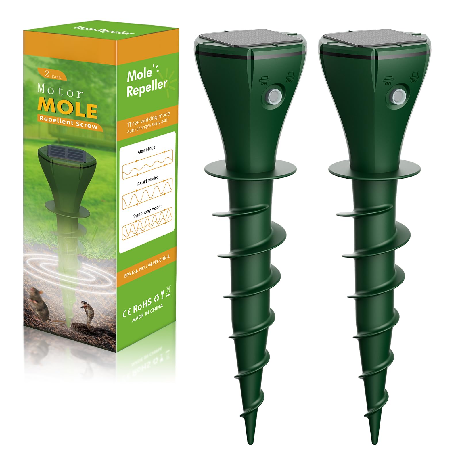 Keero Dissuasori per Talpe, 2 Pezzi Dissuasore per Topi, Repellente per Topi, Scaccia Talpe per Scoiattoli di Terra, Serpenti, Visoni, IP65 Impermeabile-Verde