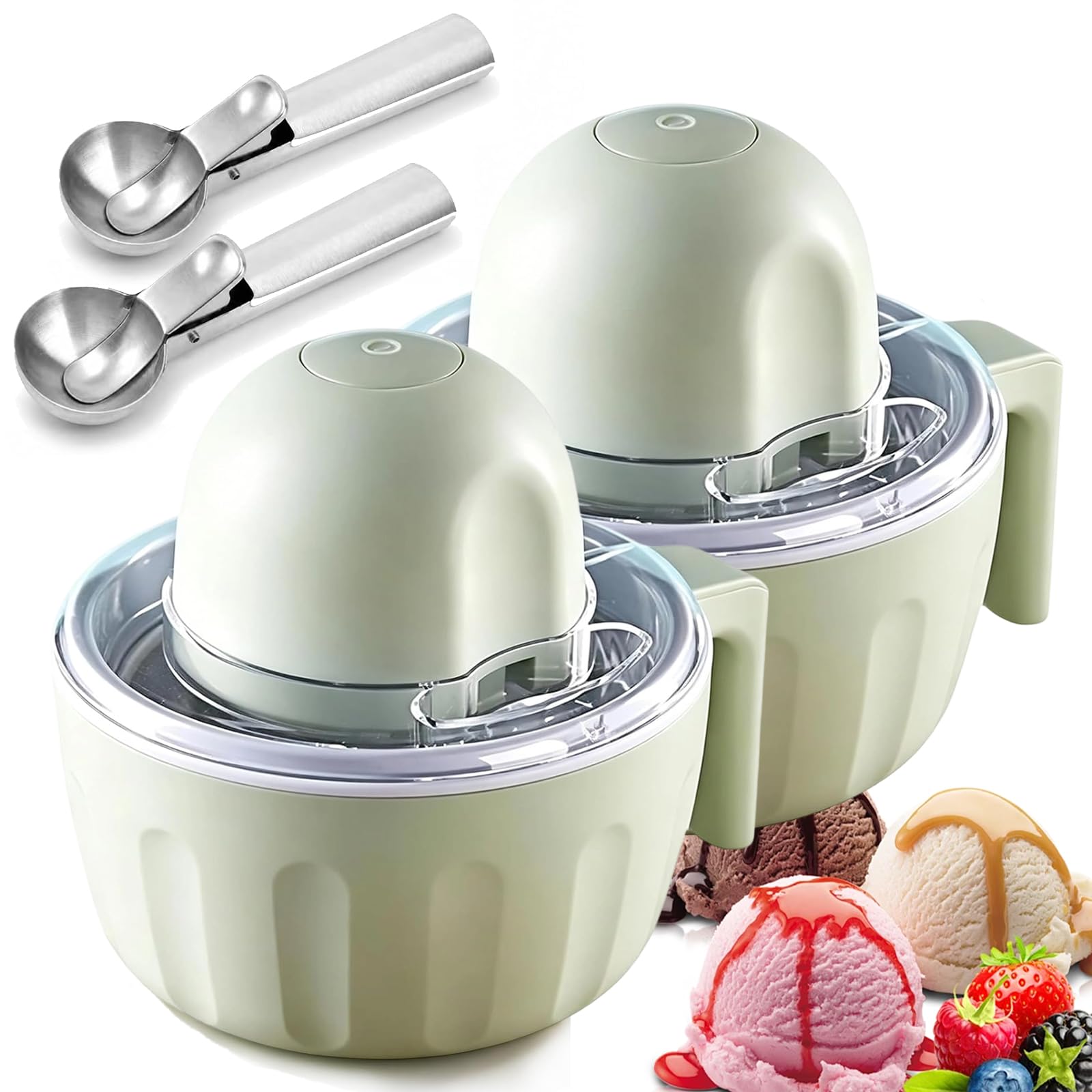Máquina para hacer helados, taza de helado portátil, cuenco recargable inalámbrico para congelador, máquina de helado de sorbete de yogur con canal adicional, 2 piezas