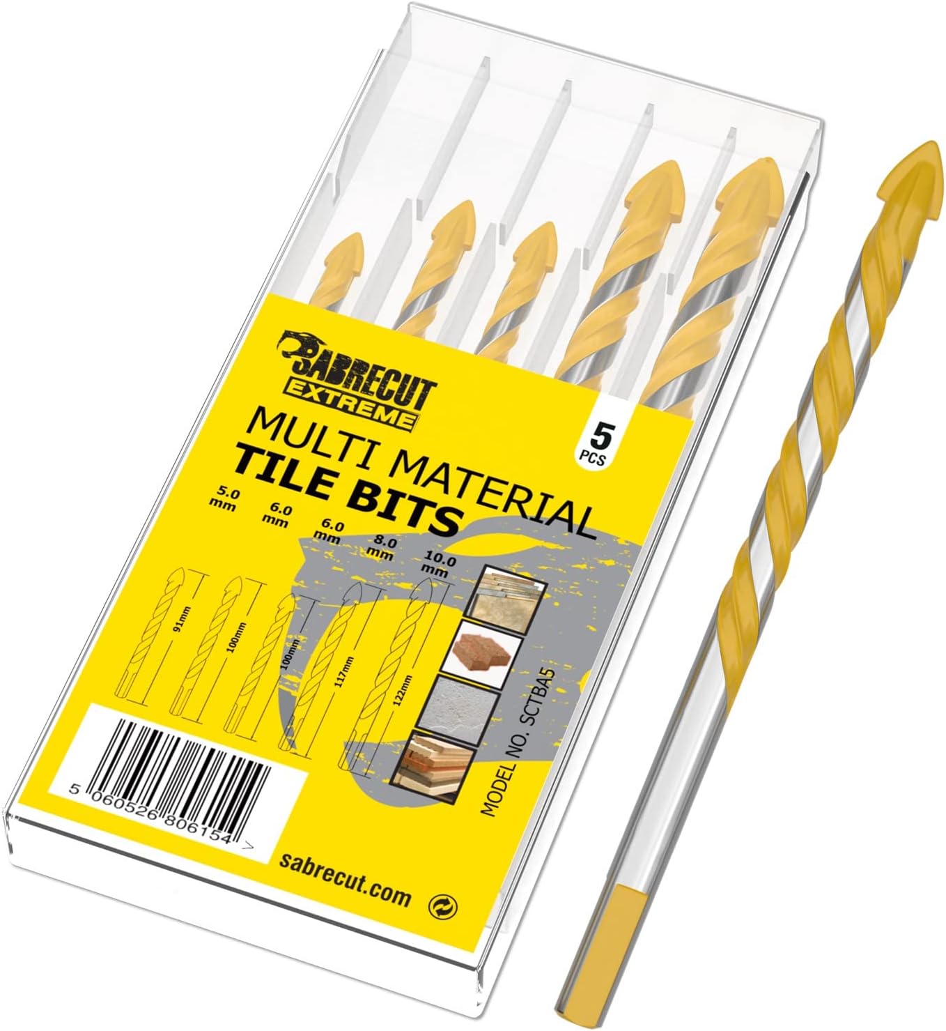 SCTBA5 Multi-Material Tile Drill Bits Set for Ceramic Porcelain Granite Marble with Durable Storage Box