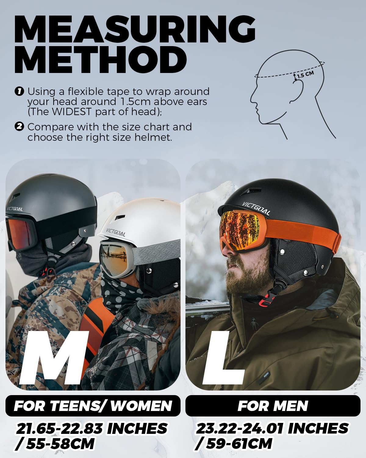 Victgoal Casque de Ski pour Homme Femme, Casque de Snowboard Ajustable en Toute Sécurité M/L Casque avec Protège-Oreilles Chauds pour Le Ski et Les Sports de Neige