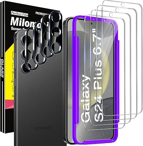 Miniatura 1 de Milomdoi Paquete de 4 protectores de pantalla para Samsung Galaxy S24 Plus de 6.7 pulgadas con 4 protectores de lente de cámara de vidrio templado,