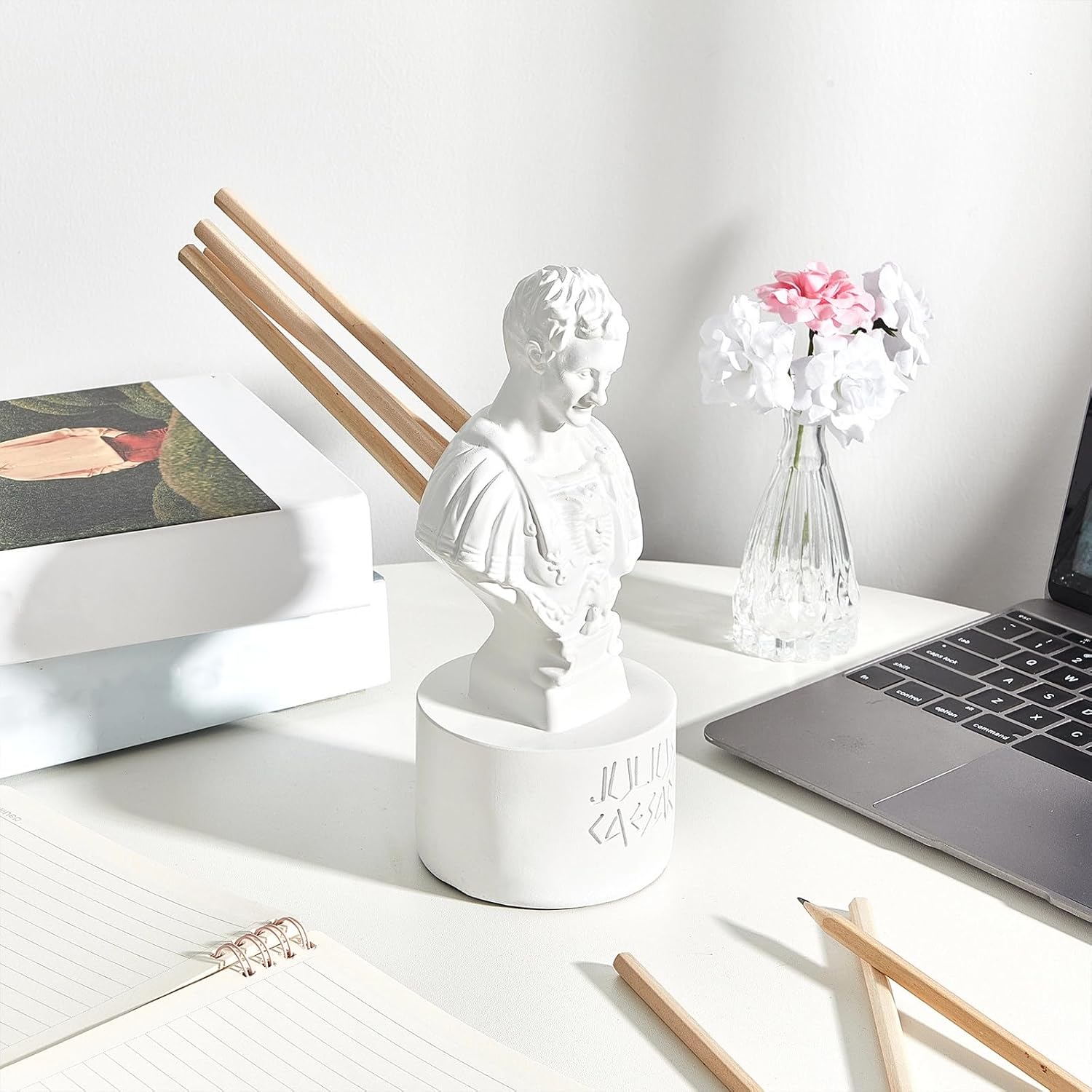 Jecery Ides of March Pencil Holder Julius Caesar Ides of March Pen and Pencil Holder Resin Julius Caesar Funny Bust Statue Pen for Desk Teacher Office Organizers Gift Decor