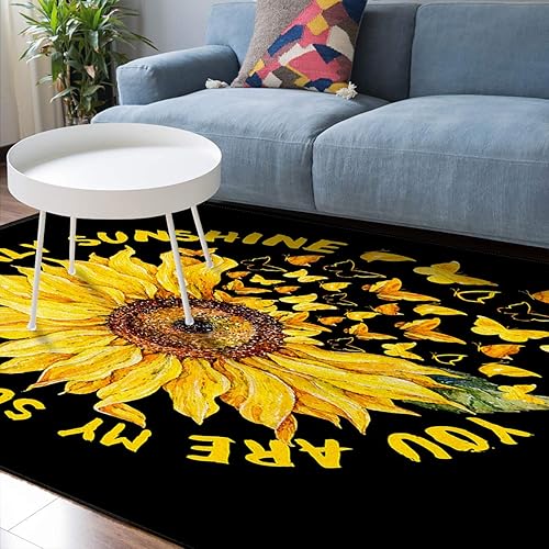 Miniatura 3 de Alfombra amarilla con girasoles para dormitorio, antideslizante, para sala de estar, 2 pies 7 pulgadas x 5 pies, decoración de habitación de bebé,