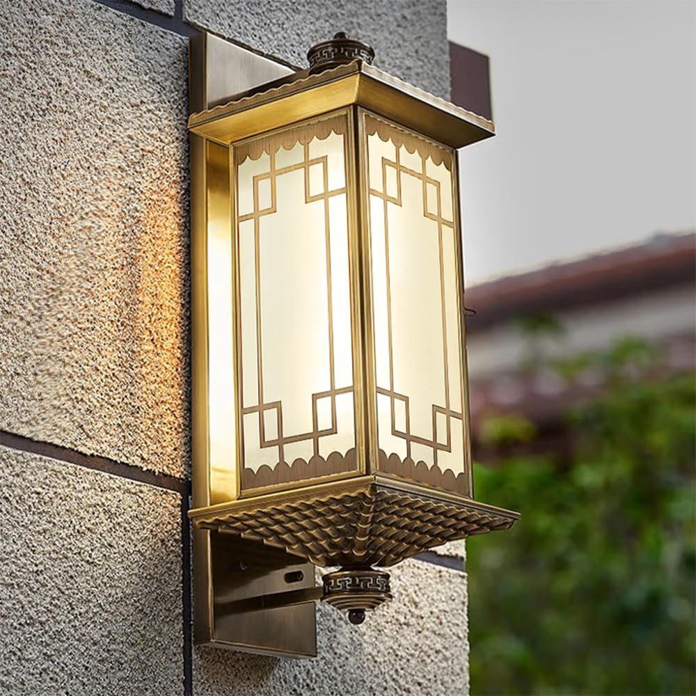 KXEcoLife Contemporary Outdoor Copper Wall Lamp Solar Simplicity Waterproof Balcony Hallway Courtyard Villa Gate Hotel Corridor Lights (C H80CM Solar)