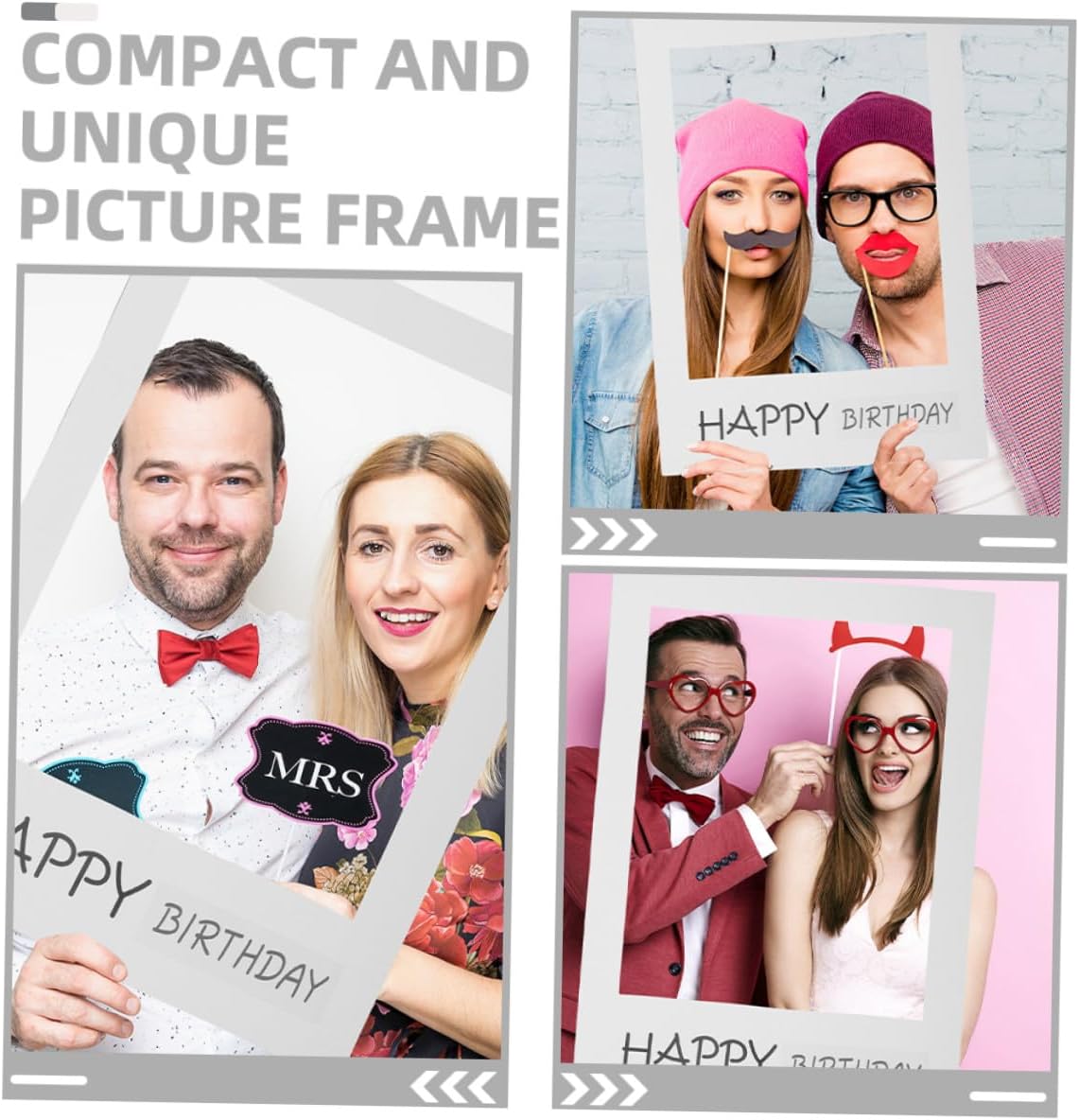 Garneck Happy Birthday Paper Photo Frame Props Set, 2pcs White and Black DIY Party Photo Booth Supplies for Birthday Celebration and Festival Decoration