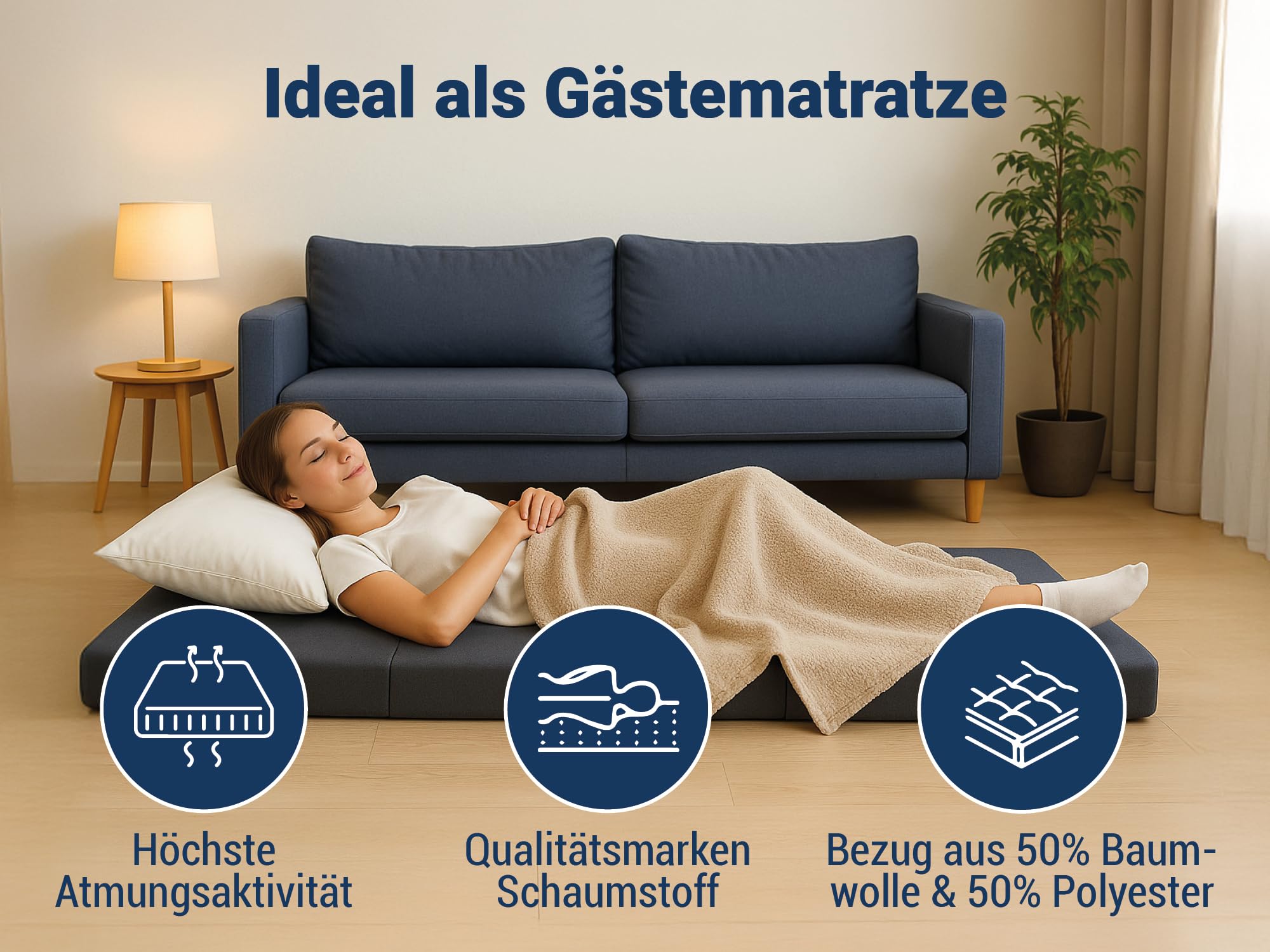 Betten-ABC - Faltmatratze anthrazit (3-TLG.) - ideale für Gäste - Klappmatratze für Reisen, Camping & Kinder zum Spielen - Oeko-TEX-Zertifiziert - Bezug aus Baumwolle & Polyester - leicht verstaubar