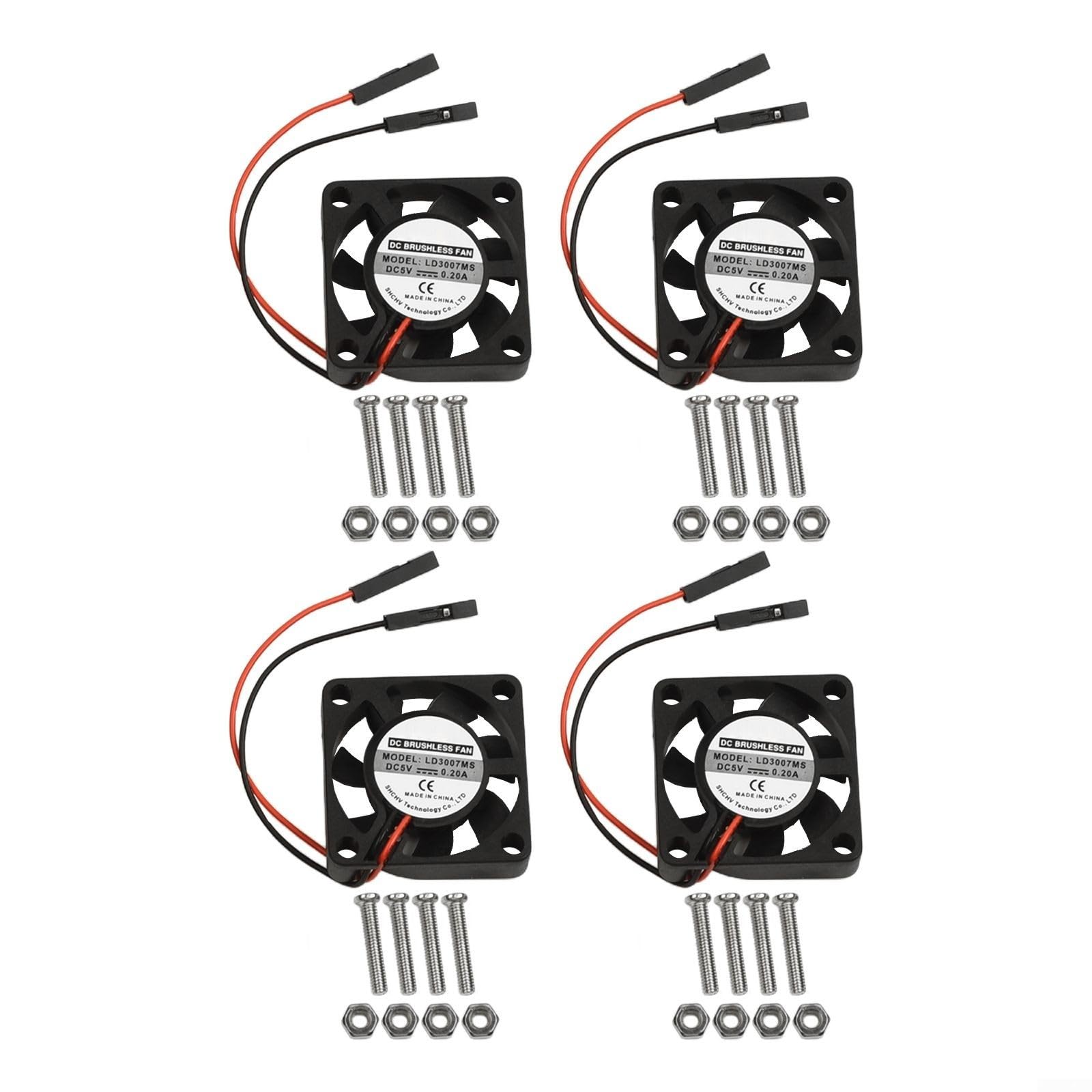 For Raspberry Pi 5V Cooling Fan 3007 for Models 4 3 B+ 3 B 2 B+ B+ and For Zero, Fan Featuring Separating Connector and Dual Voltage Speed Mode (4PCS)