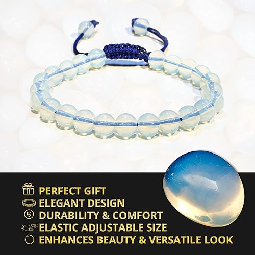 Vista 234 de Adjustable Crystal Bracelet – Gemstone Bead Bracelet with Adjustable Macrame String – Chic Gemstone Bracelet for Men and Women – 8mm Round Healing