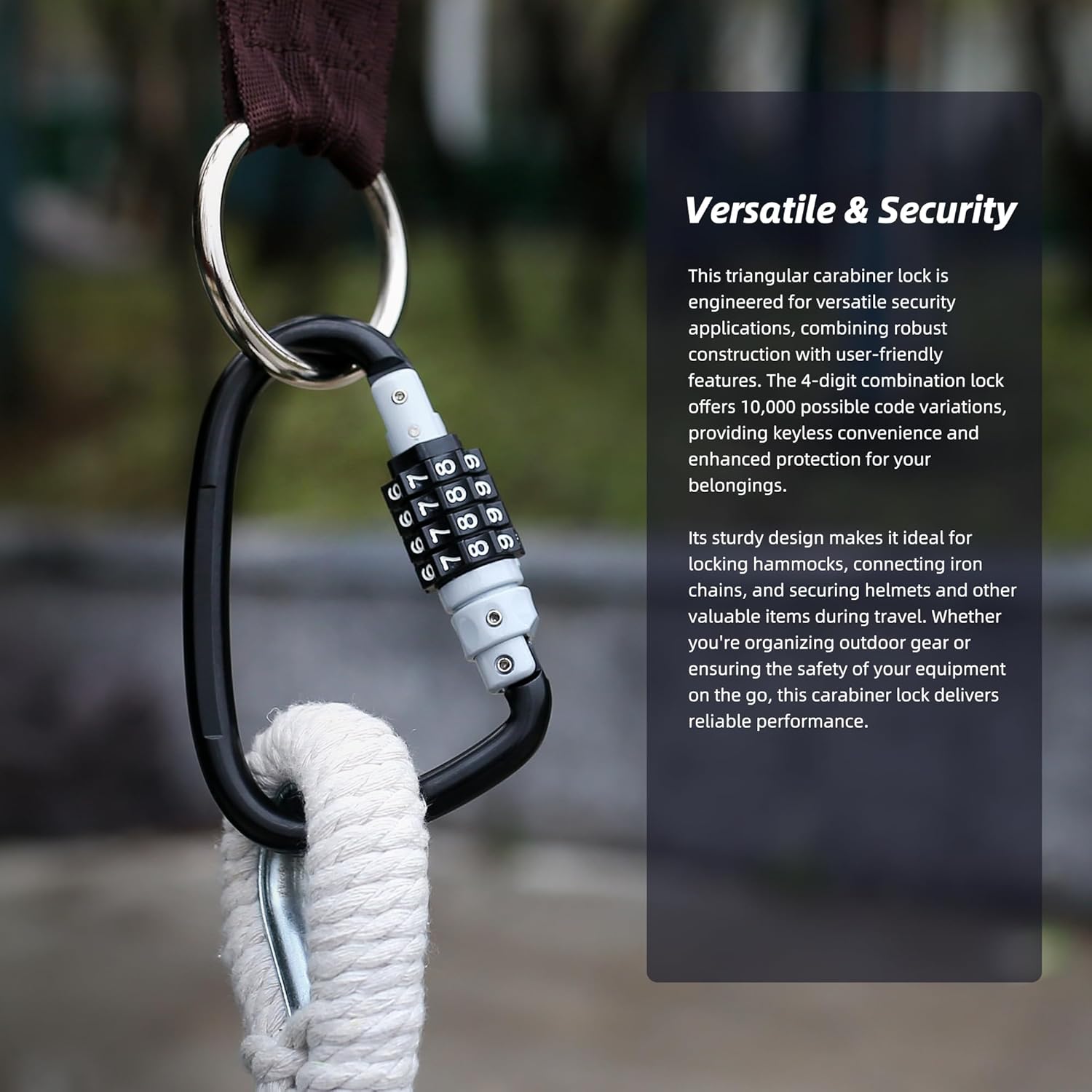 Locking Carabiner Heavy Duty, Large Carabiner Clip with Combination Lock, 4 inch 25KN Metal D Ring Carbiner, Oval Caribiner, Triangle Caribeaner, for Hammock, Climbing, Gym, Chain Lock