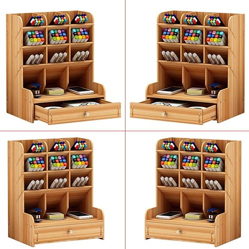 Miniatura 8 de NUOBESTY Caja de almacenamiento de madera para bolígrafos, organizador multidividido de gran capacidad para escritorio de oficina, elegante acabado