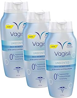 Vagisil Feminine Wash for Intimate Area Hygiene, pH Balanced and Gynecologist Tested, Unscented, 12 oz (Pack of 3)
