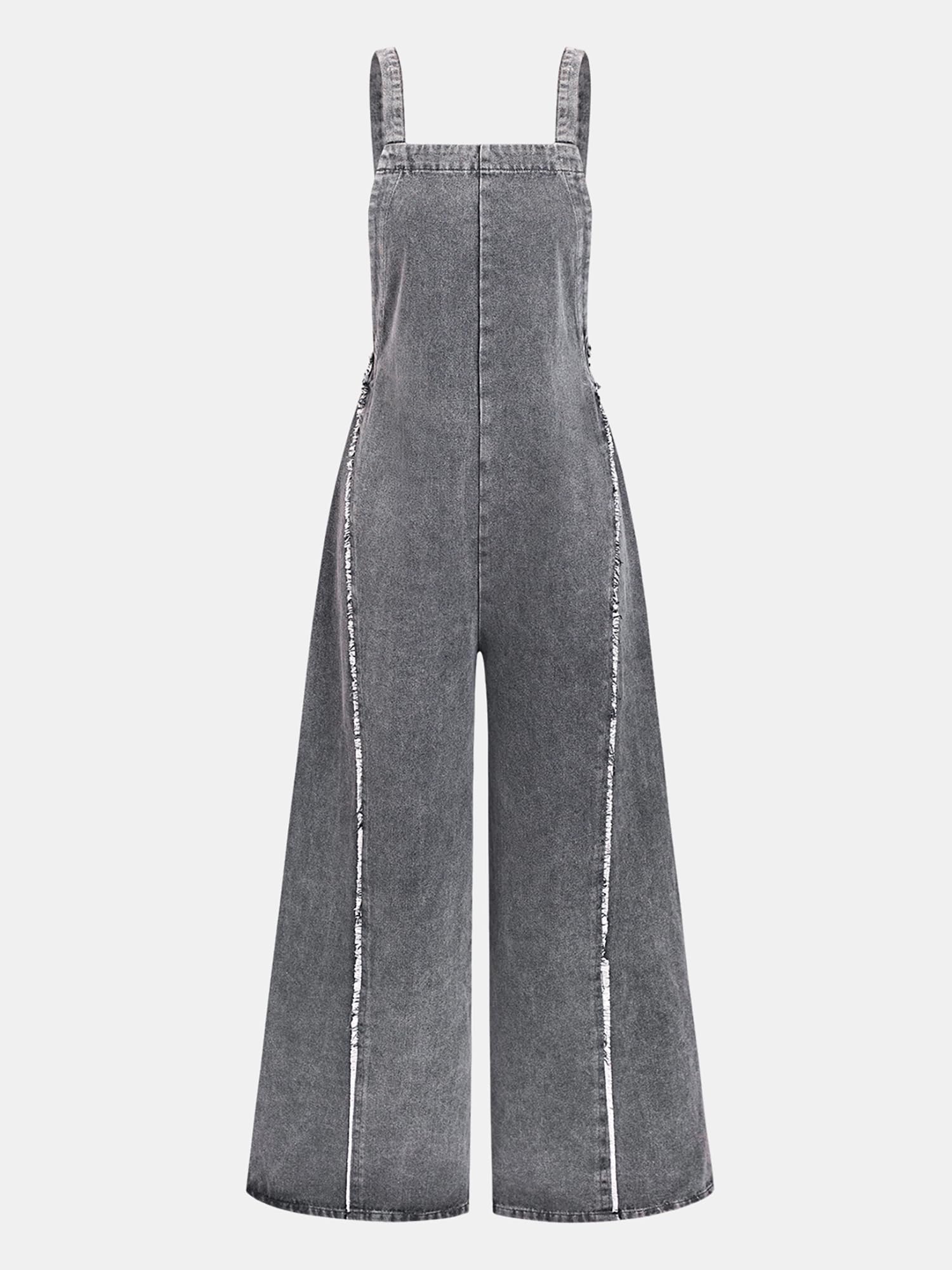 CUPSHE Damen Denim Latzhose Ärmellos Overall Weites Bein Rückenfrei Jeans Jumpsuit