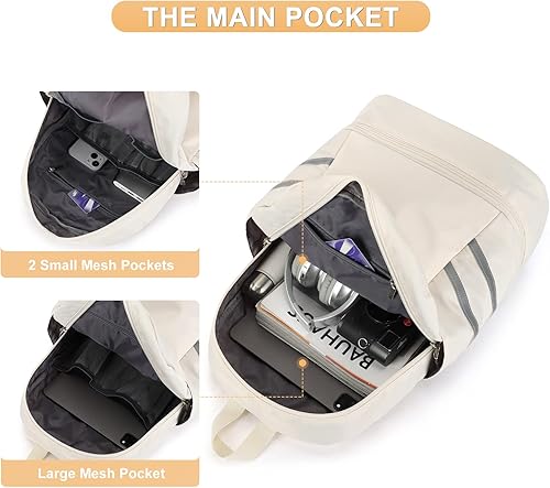 Miniatura 3 de Coofay Bolsa de gimnasio para mujer - Mochila deportiva de viaje impermeable con compartimento para zapatos, Beige, Mochilas de viaje