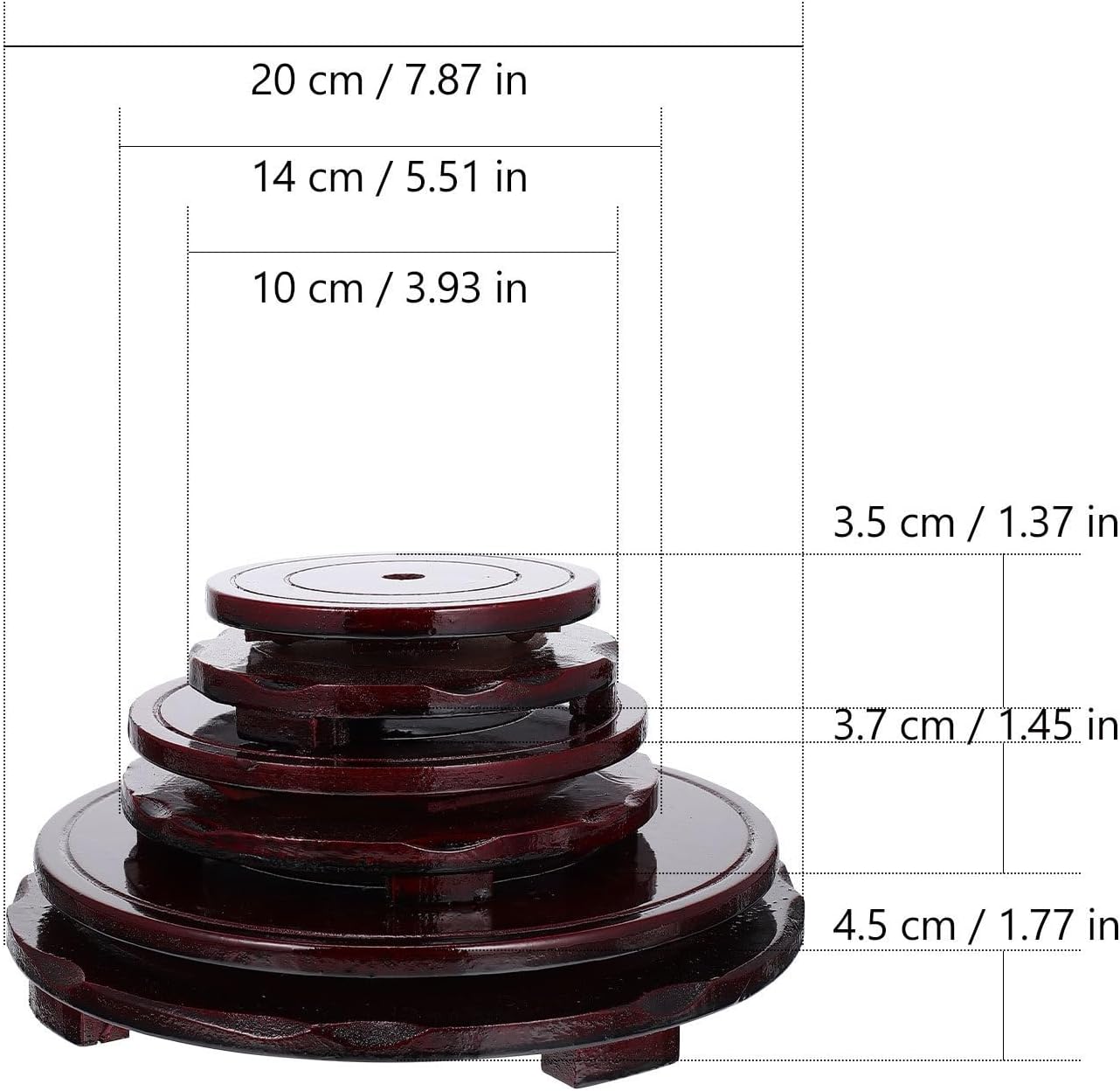 3pcs Wood Display Bases Rotating Vase Holders Wooden Flower Pot Stands with 360 Degree Swivel Function Decorative Wooden Racks for Tea Sets and Flower Pots in Hotels or Restaurants