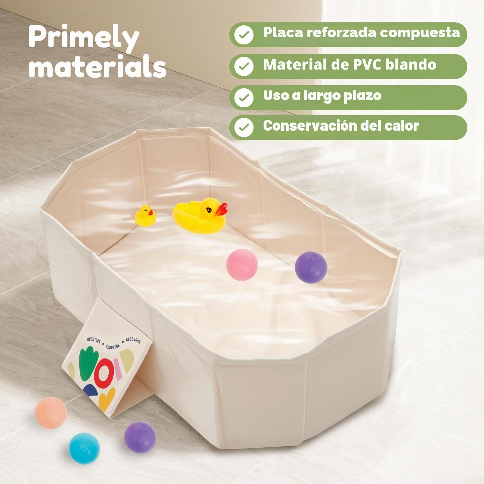 Bañera de bebé plegable, la bañera de bebé plegable con desagüe y pies de soporte, para niños pequeños con 5 bolas, 2 patos, Antideslizante Bebés para Niños de 0 a 5 Años ducha portátil (Tufty White)