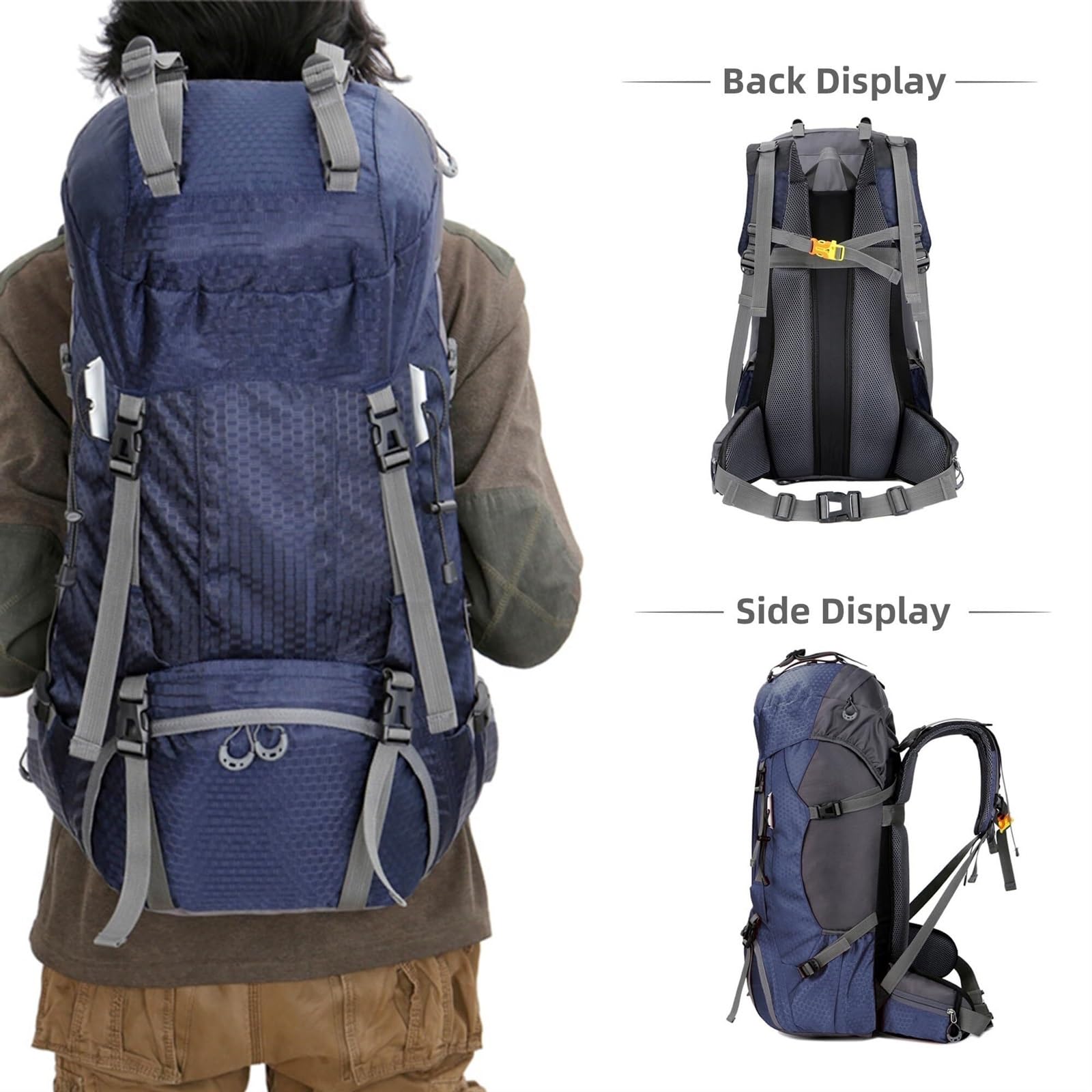 Plecak Turystyczny Plecak Trekkingowy 60L Plecak Turystyczny Plecak Turystyczny Dla Mężczyzn Wspinaczka Na Świeżym Powietrzu Torba Alpinistyczna(Navy)