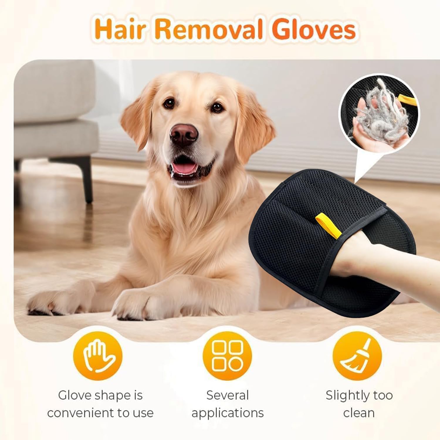 RWSEFK Pet Hair Removal Glove for Cats & Dogs, Efficient Grooming Gloves for Pet Hair, Cat Grooming Gloves for Hair Removal?Reusable Cat & Dog Hair Remover for Couch, Furniture, Carpet, Curtain(2Pcs)