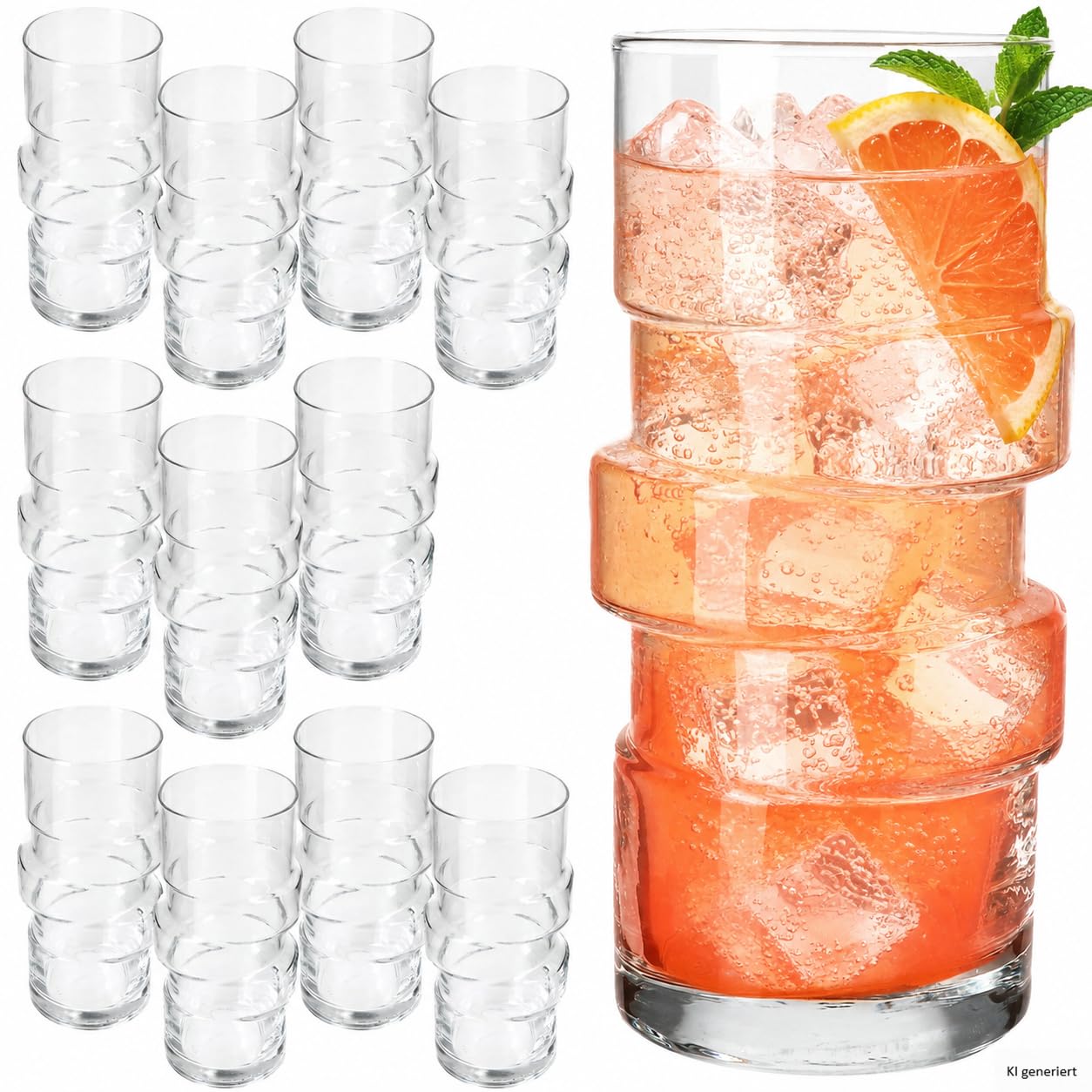 MamboCat 12er Set Stapel Cocktailgläser 400ml Stufen-Design Longdrinkglas