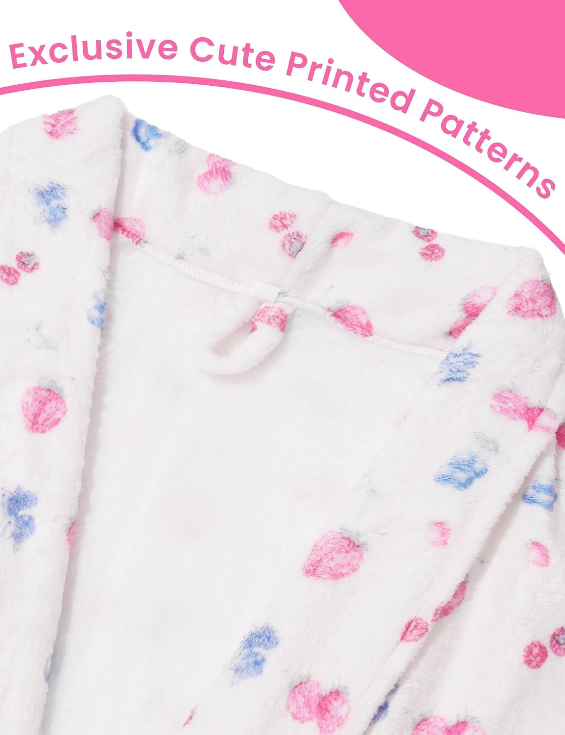 Women Fleece Plush Robes Floral Fruit Print Soft Flannel Bathrobe Christmas Robe Long Bath Robe for Women
