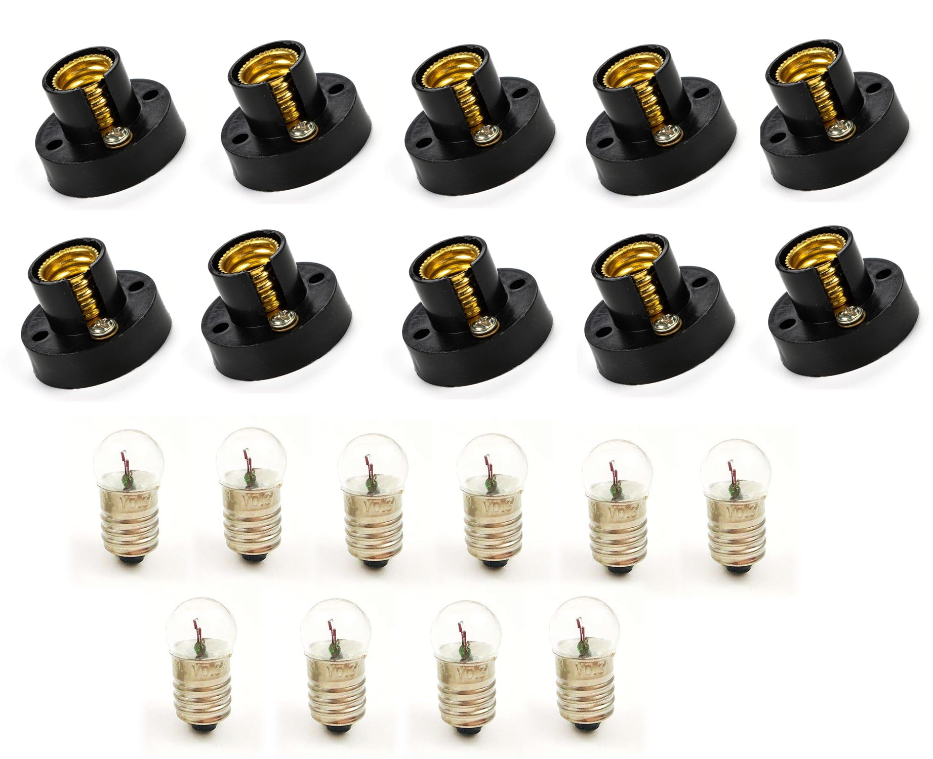 CRAFTS HAVELI Mini Bulb and Holder Set for School Projects (Pack of 10) – 6.3V 0.15A Screw Type E10 Bulbs with Black Plastic Brass Lamp Holders for DIY Science & Lighting Experiments-image-24