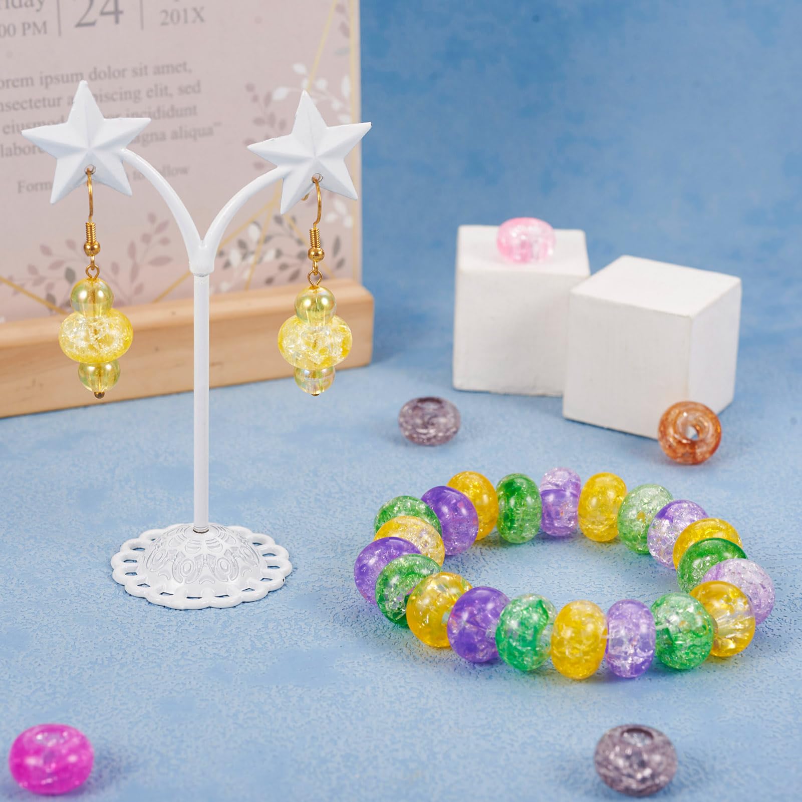 Spritewelry 90Pcs Crackle Acrylic Beads 5.5mm Large Hole European Beads Rondelle Crystal Loose Spacer Beads Charms for Bracelets Necklaces Jewelry Making 14x8mm - Image 4