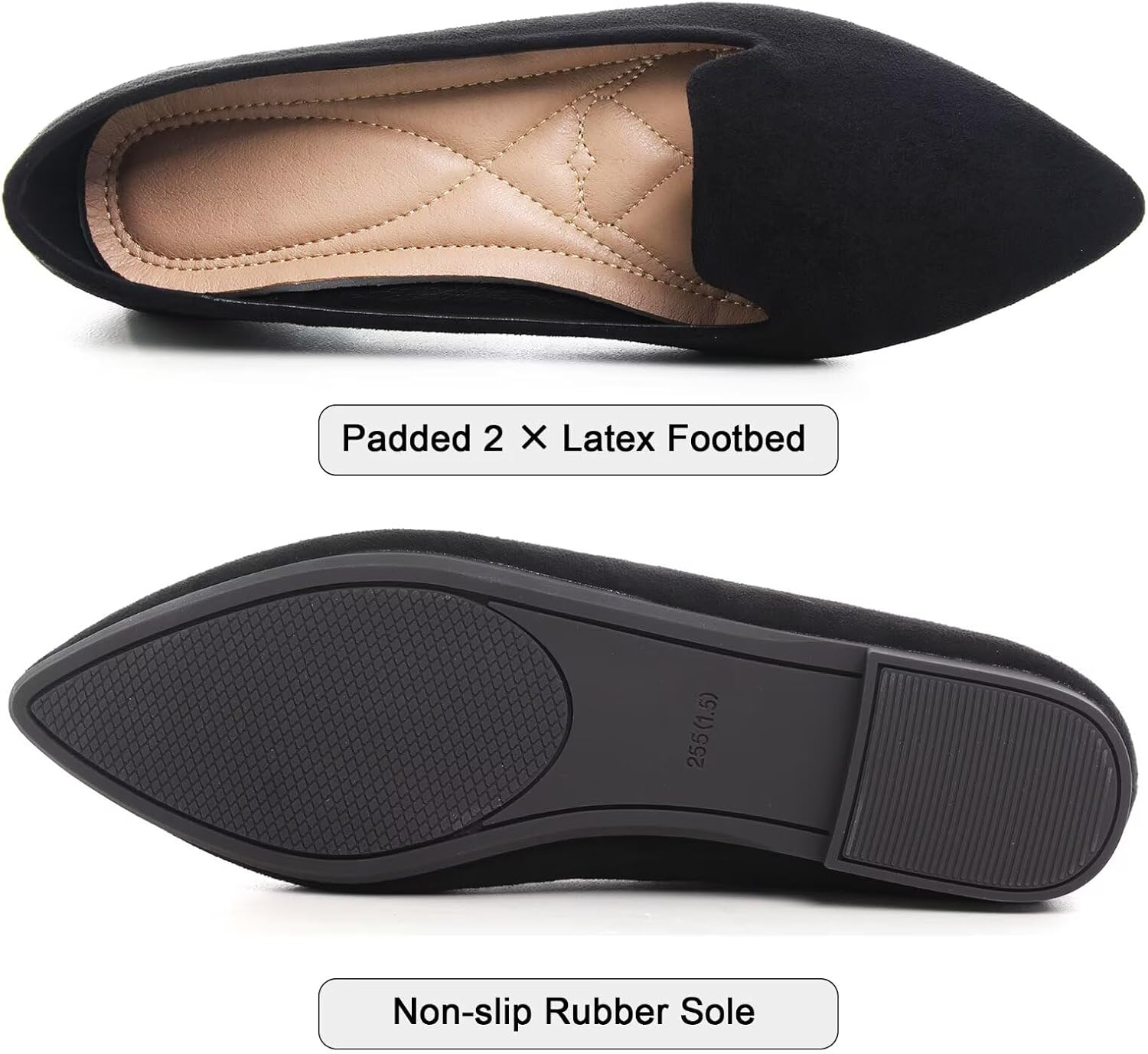 SAILING LU Women's Pointy Toe Ballets Flats PU Leather | Comfortable Ballet Walking Shoes, Dressy Slip-ons Loafers