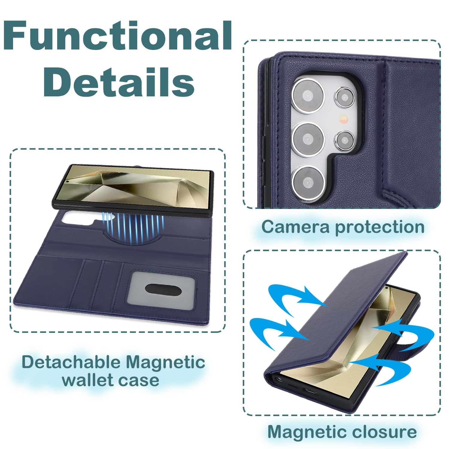 Havaya Custodia a portafoglio per Samsung Galaxy S24 Ultra staccabile magnetica con porta carte di credito compatibile Magsafe custodia a libro in pelle con supporto rimovibile antiurto per uomini e