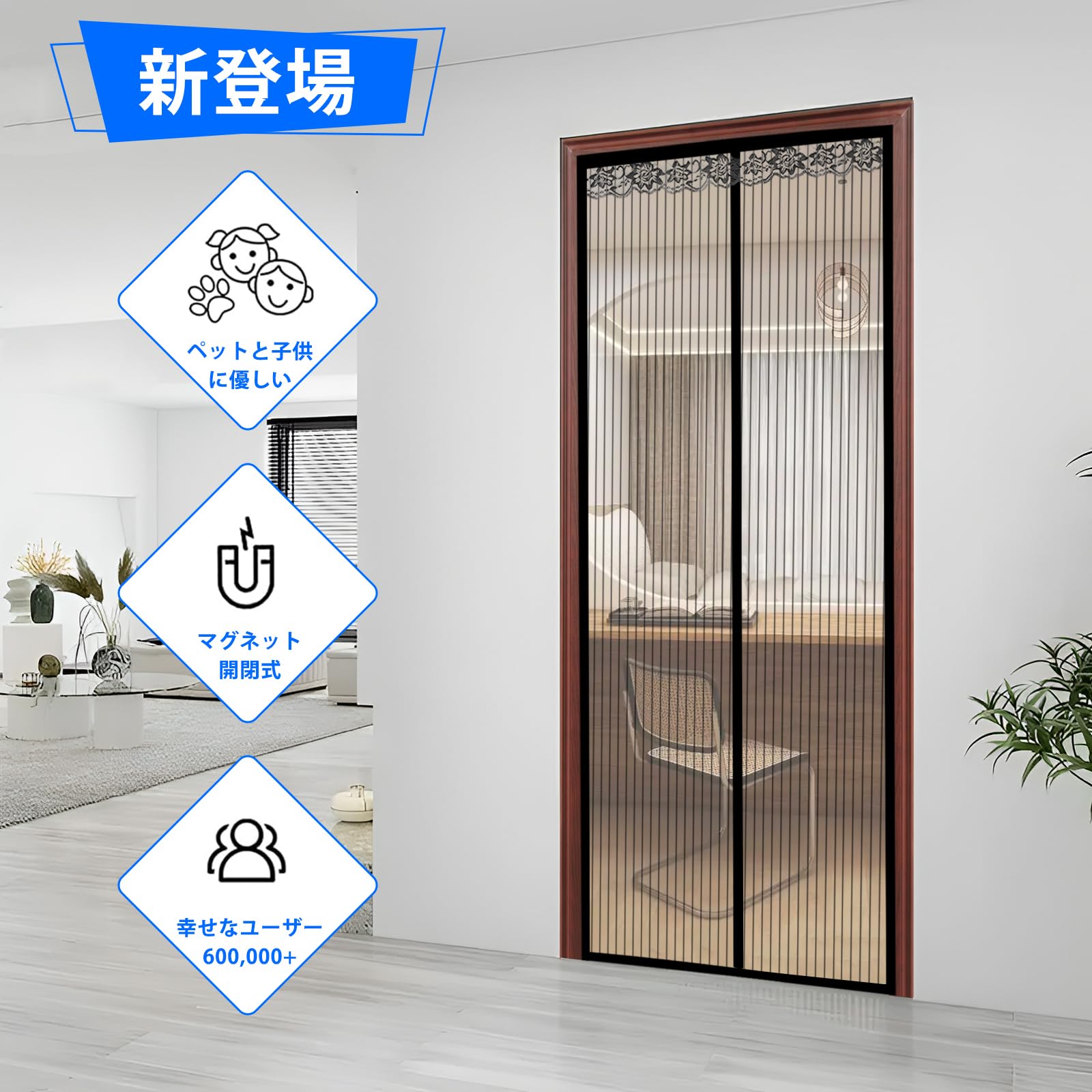 Amazon.co.jp: 簡易網戸 丈110cm 幅80cm 窓 玄関 後付け マグネット式 