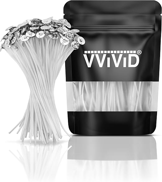 VViViD Candle Wicks, 120 pcs 6” inch, Pre-Waxed, Supplied in A Candle-Making Bag Used to Melt Wax