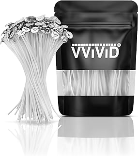 VViViD Candle Wicks, 120 pcs 6” inch, Pre-Waxed, Supplied in A Candle-Making Bag Used to Melt Wax