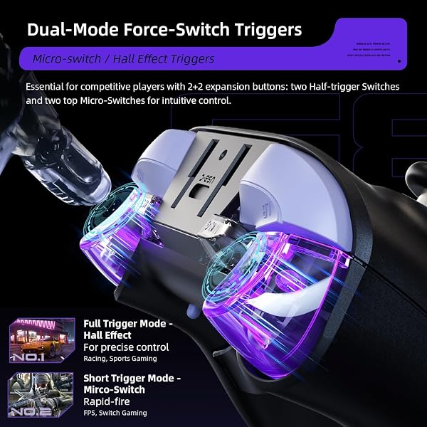 Thunderobot G80 Controller Wireless per NS/PC/iOS/Android - Joystick Hall a 1000Hz, Sensore Gyro a 6 Assi, Joystick Intercambiabile, Trigger Hall+Micro, Vibrazione 2+2, Dock di Ricarica RGB, Nero - 5